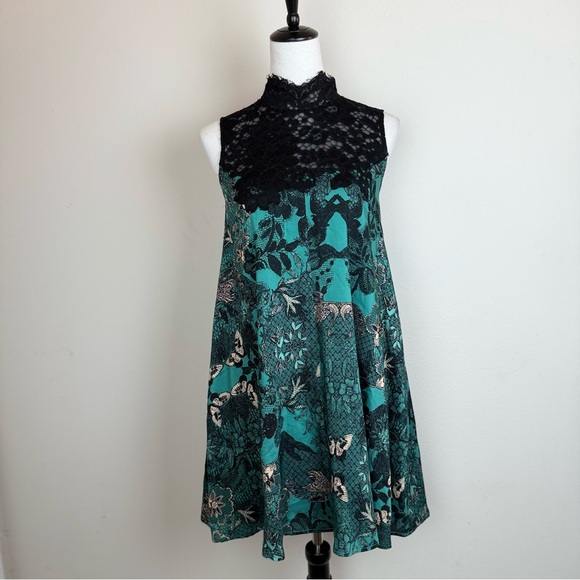 Maeve Teal and Black Lace Midi Dress - Picture 2 of 10